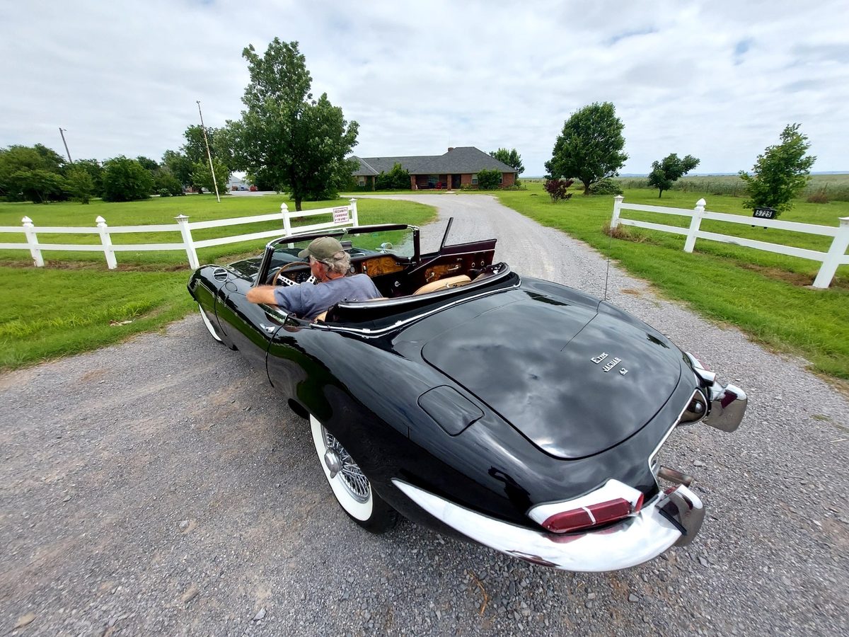 Classic Jaguar E-Type on the property drive